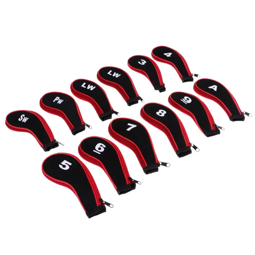 Set of 12 High Quality Golf Club Head Covers, Iron Sleeves And Zipper