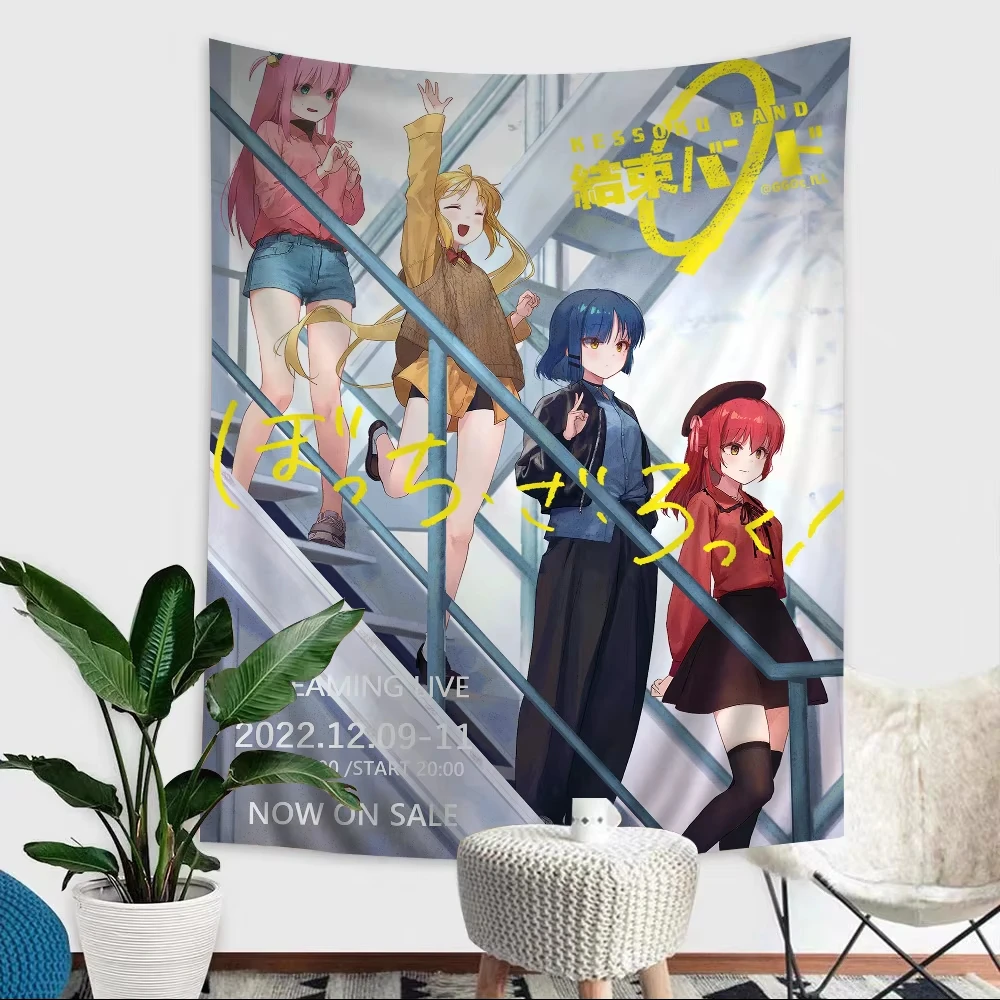 Bocchi The Rock Ikuyo Kita Tapestry Pink Neon Live Stage Guitar Anime Wall Hanging Bedroom Otaku J-Rock Aesthetic Decor