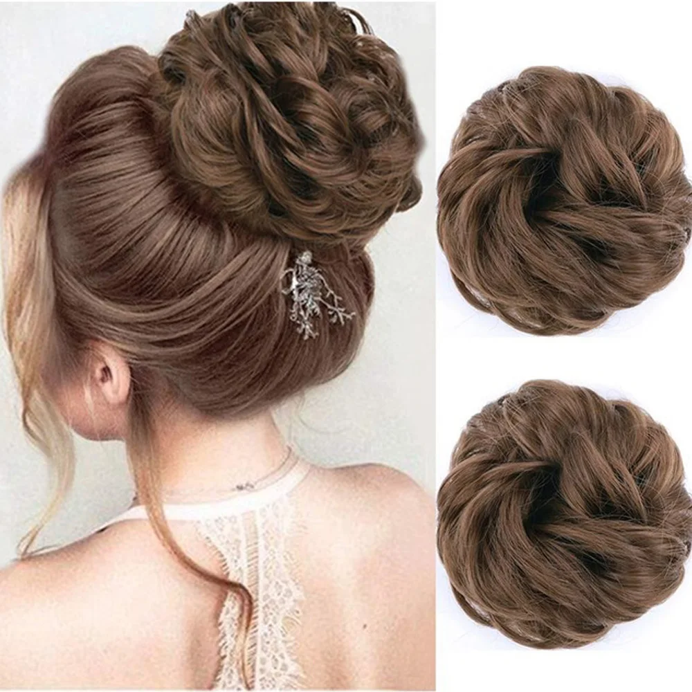 Synthetic Messy Hair Bun Chignon Scrunchies Fake Hair Band Braid Elastic Hairpiece Tail For Women Synthetic Wrap Curly Ponytail