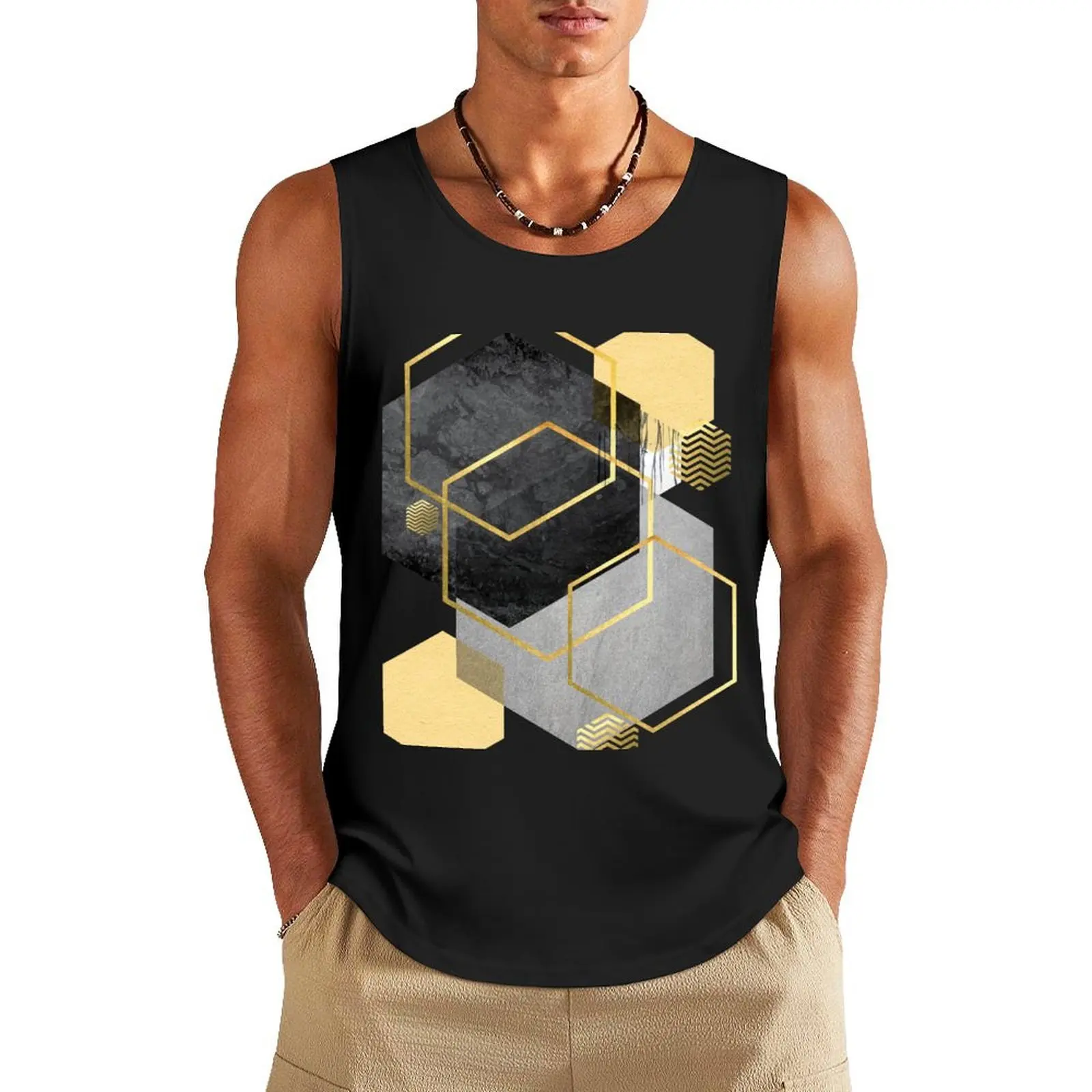 

Black Yellow Gold Geometric Tank Top T-shirts men Clothing clothing men