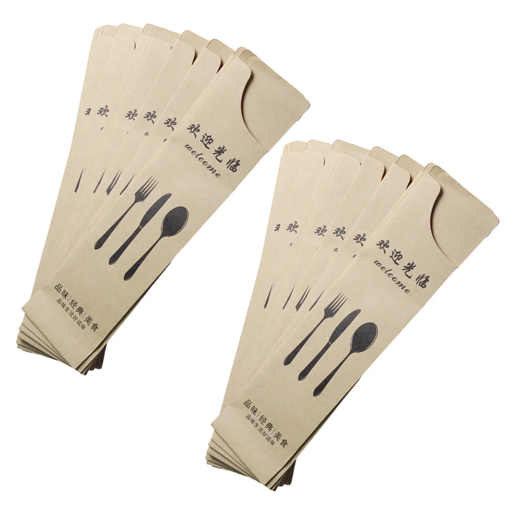 

100pcs Cutlery Bags Kraft Paper Knife Fork Spoon Covers Dustproof Restaurant Home Party Banquet Silverware Holder Tableware Bag