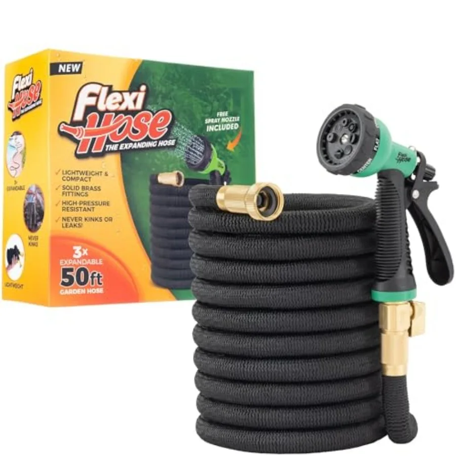 

Expandable Garden Hose with 8 Function Nozzle, 50FT - Lightweight Retractable Garden Hose, Water Hose - No-Kink Flexibility, 3/