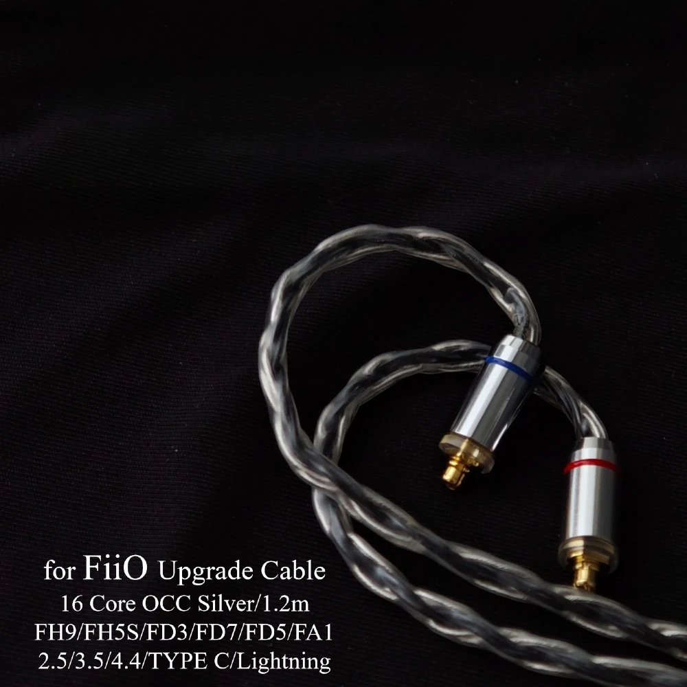 Для наушников FiiO FH9/FH5s/FD7/FD5/FA1, 1,2 м, 2,5/3,5/4,4 мм/Type-C/Lightning MMCX, 16-ядерный OCC посеребренный провод обновления