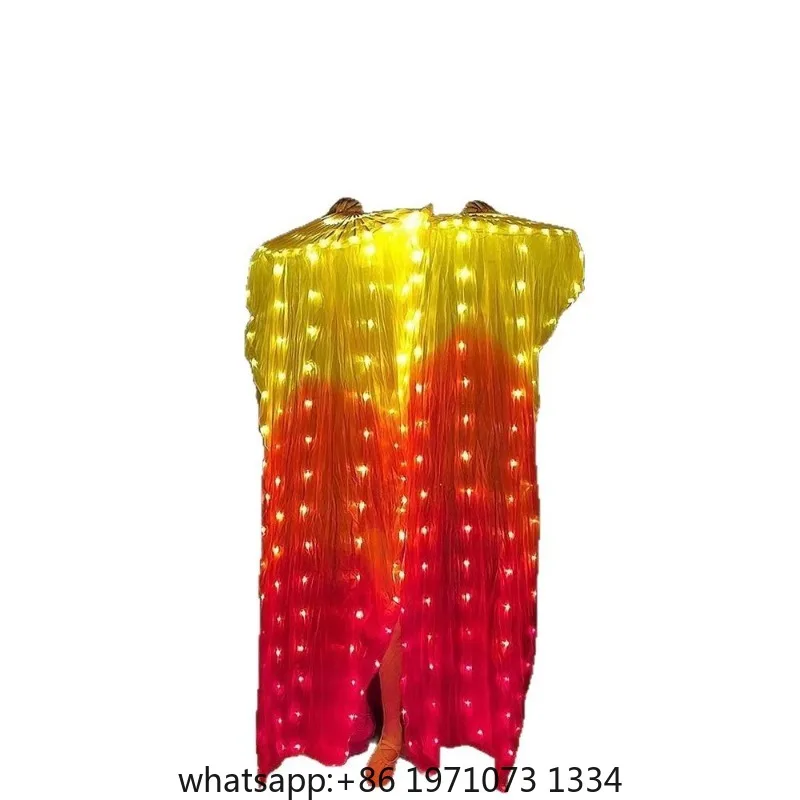 Stage LED illuminated fans, red and yellow gradient belly dance props, rechargeable performance costumes