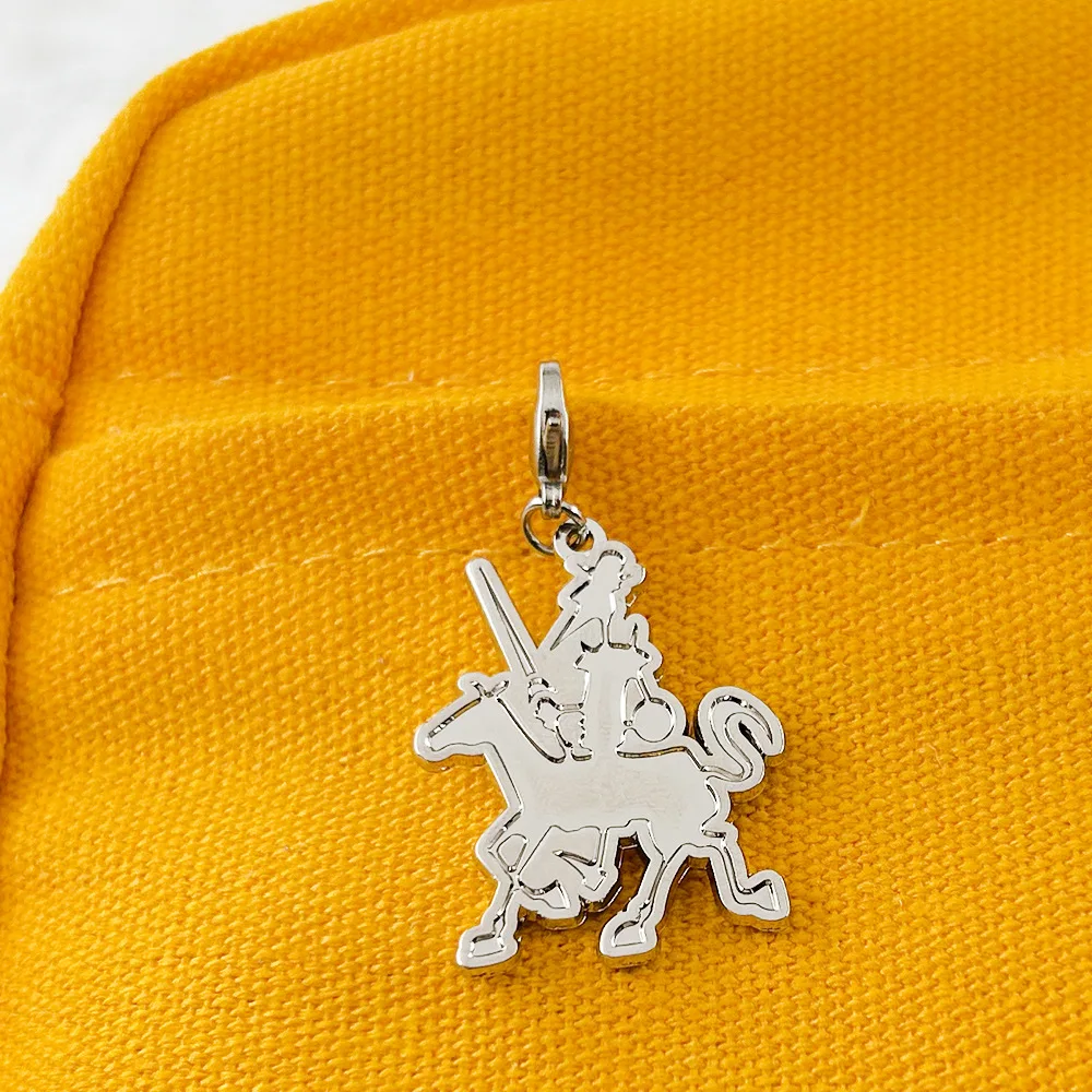 Silver Color Knight on Horse Metal Charm Pendant Sword Rider Pattern Lobster Clasp Bag Key Accessory Vintage Style Gift