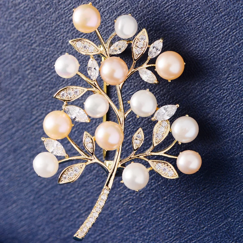 Korean New Micro-inlaid Zircon Freshwater Pearl Tree Brooch Elegant Temperament Coat Suit Accessories Pins for Women view 4