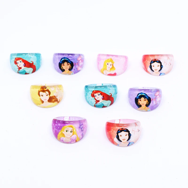 10/20Pcs Disney Elsa Rapunzel Mix Princess Kids Acrylic Rings Cartoon Girls Jewellery Birthday Party Christmas Friendship Gift