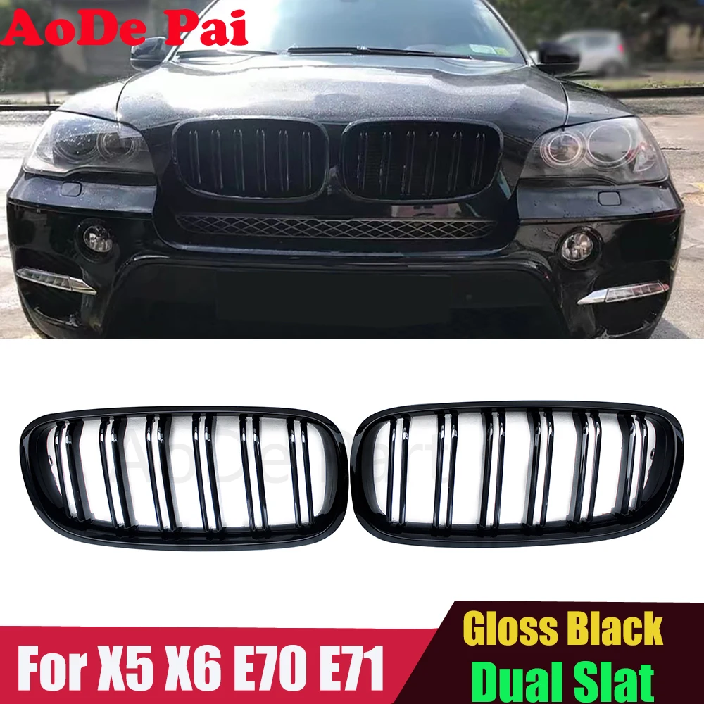 

Front Grille Grill for BMW X5 X6 E70 E71 2007-2013 xDrive30i xDrive35i xDrive48i Dual Slat Gloss Black