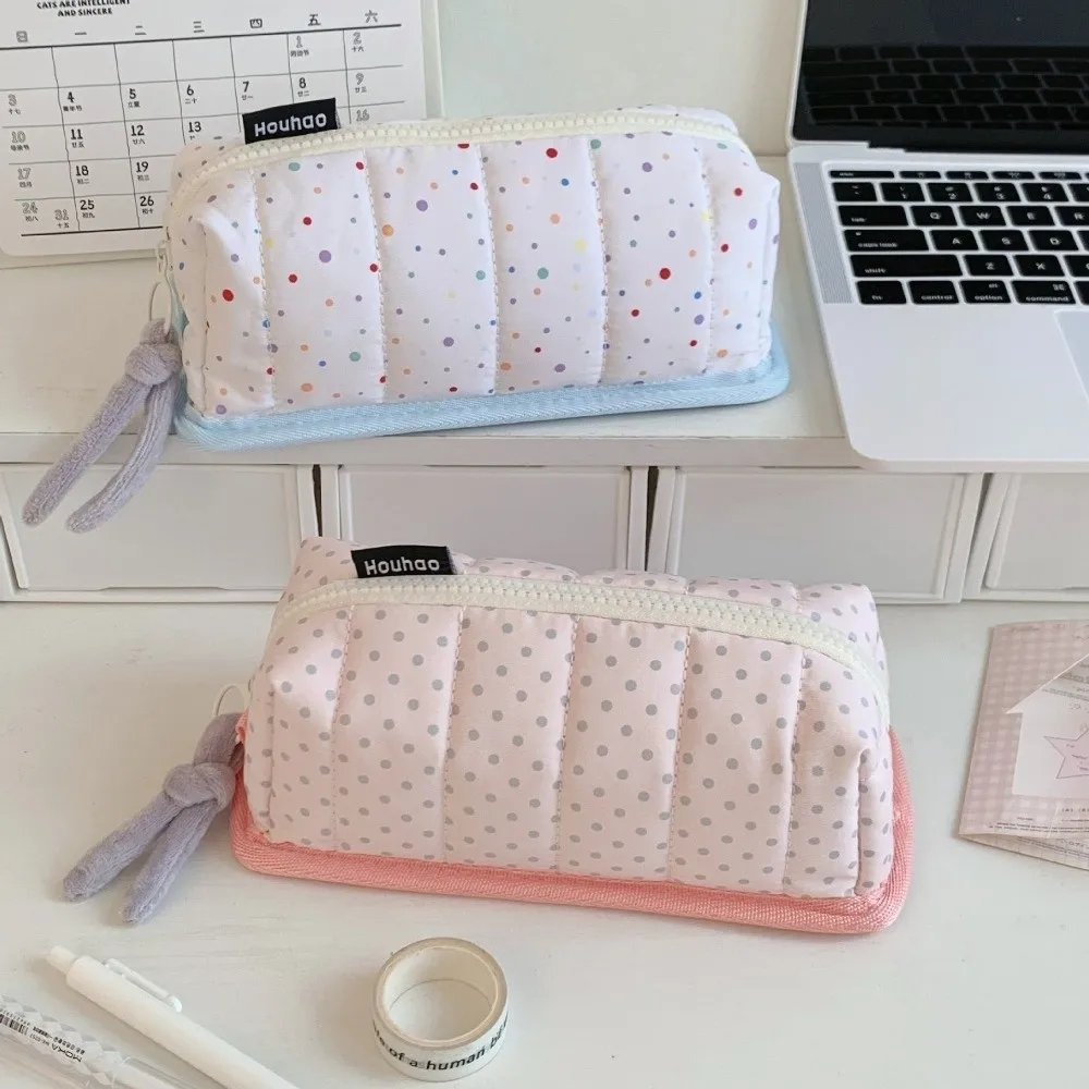 New Large Capacity Pencil Case Creative Dot Pattern Pen Bag Portable Stationery Bag for Students