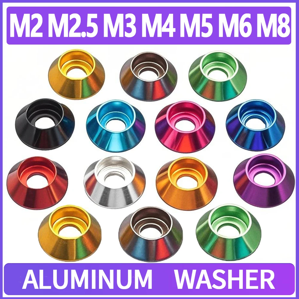 5-20PcsM2 M2.5 M3 M4 M5 M6 M8 Aluminum Washer Anodized Oxidation Cone Cup Head Washers 11 Color Optional For Screw Spacer Gasket