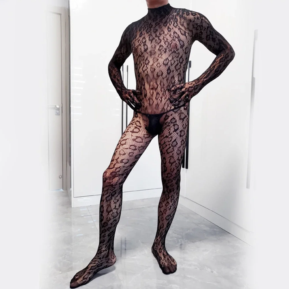 

Sexy Men's Tights Underwear, Sissy Stockings Lingerie, Bodysuit Pantyhose, Sheer Mesh Fishnet, Black Color, Classic Theme