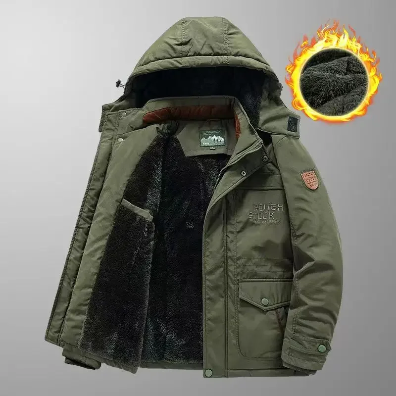 

Men's Windproof Jackets Winter Waterproof Oversize Warm Parka Fleece Thick Warm Fur Parka Male Retro Hooded Streetwear Overcoats