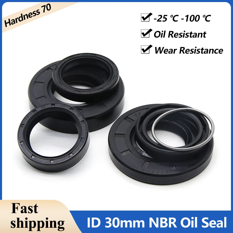 ID30mm NBR Oil Seal TC-30*38/40/42/45/46/47/50/52/55/58/60/62/65/70/72/75*5/6/7/8/10/12mm Nitrile Rubber Shaft Double Lip Gasket