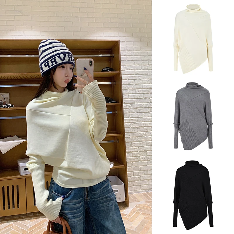 

Laid-ba Knitted Sweater Batwing Long Sve Chunky Knit High Collar Casual Sle Women's Faion Autumn Winter New Arrival