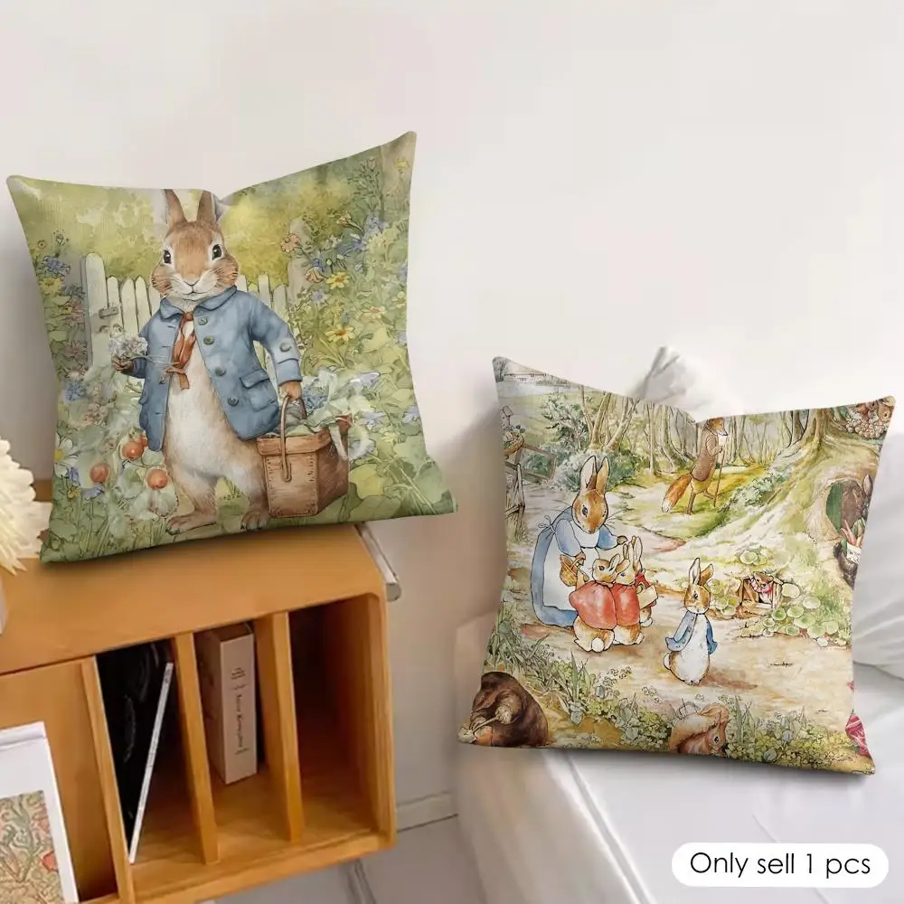 Cartoon p-peter r-rabbit Cushion Cover Silky Short Plush Invisible Zipper Dustproof Sofa Pillow Case for Home Decor