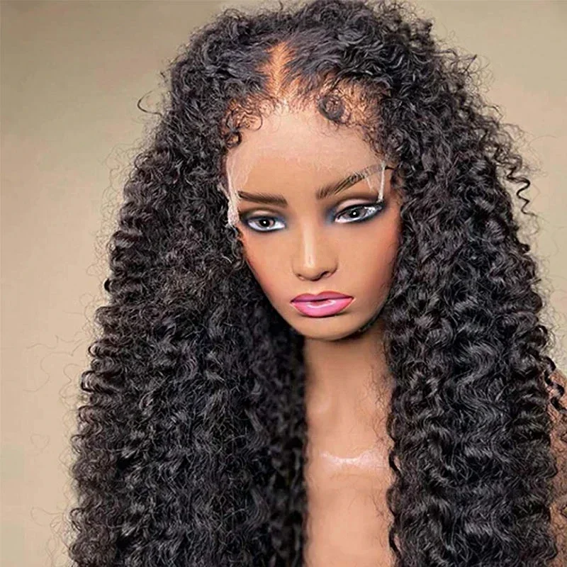 4C Kinky Edges HD Lace Wigs Deep Water Wave 13x6 HD Lace Frontal Wig Human Hair Glueless 30 34 Inch Lace Front Wigs for Women G4