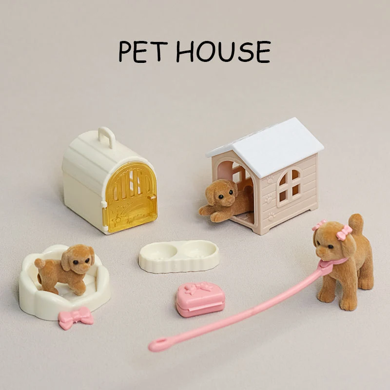 인형집 액세서리 시뮬레이션 애완견 강아지 성 놀이 장난감 세트 어린이 놀이집 장식 소품