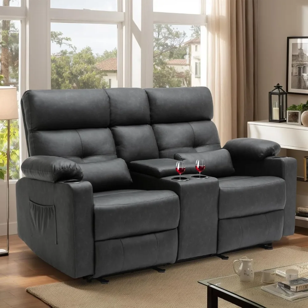 

Power Reclining Loveseat with Console, Power Loveseat Recliner with Heat and Massage, Extended Footrest, Electric Loveseat Sofa