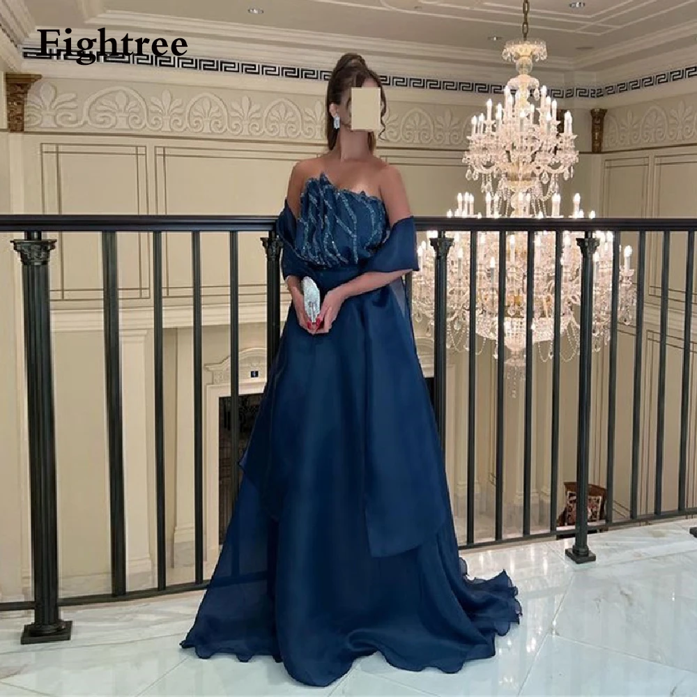 2022 azul marinho longo strapless lantejoulas vestidos de baile uma linha vestidos de noite dubai árabe festa vestido formal noite feito sob encomenda