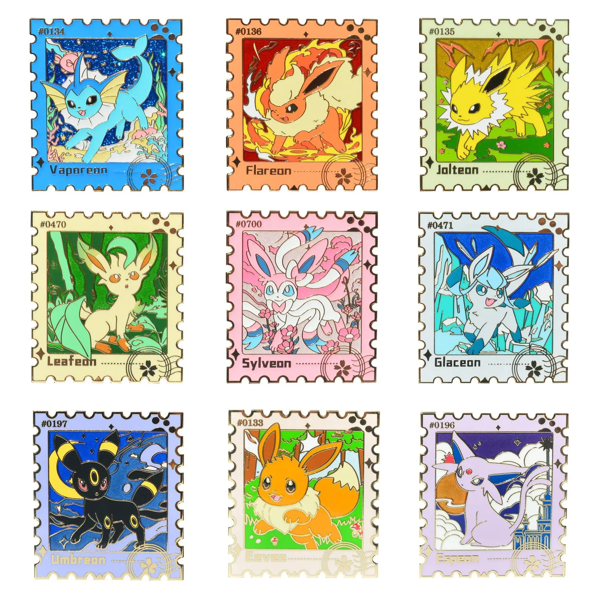 Eevee Family Badges Anime Metal Pins Japanese Game Pendant Sylveon Brooches for Bag Backpack Clothing Lapel ACG Cosplay Toy Gift