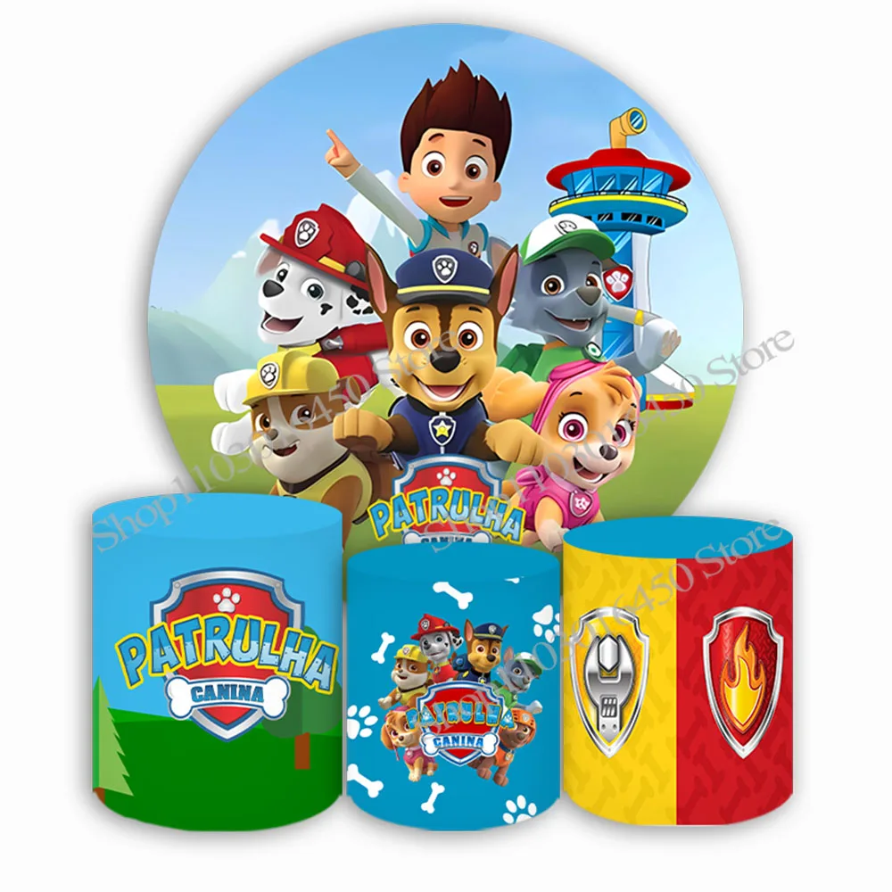 The Paw Patrol Round Backdrop Blue Elastic Circle Baby Shower For Kids Cute Birthday Party Background Cylinder Decoration Props