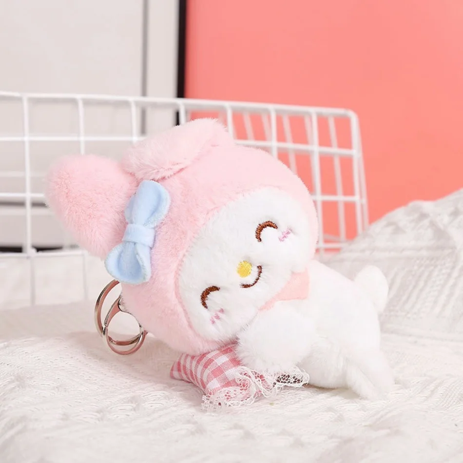 Brelok Sanrio Cinnamoroll Kuromi melodia brelok do kluczy dla dzieci pluszowe zabawki Kawaii pompon Purin breloczki breloczek prezent dla kobiet