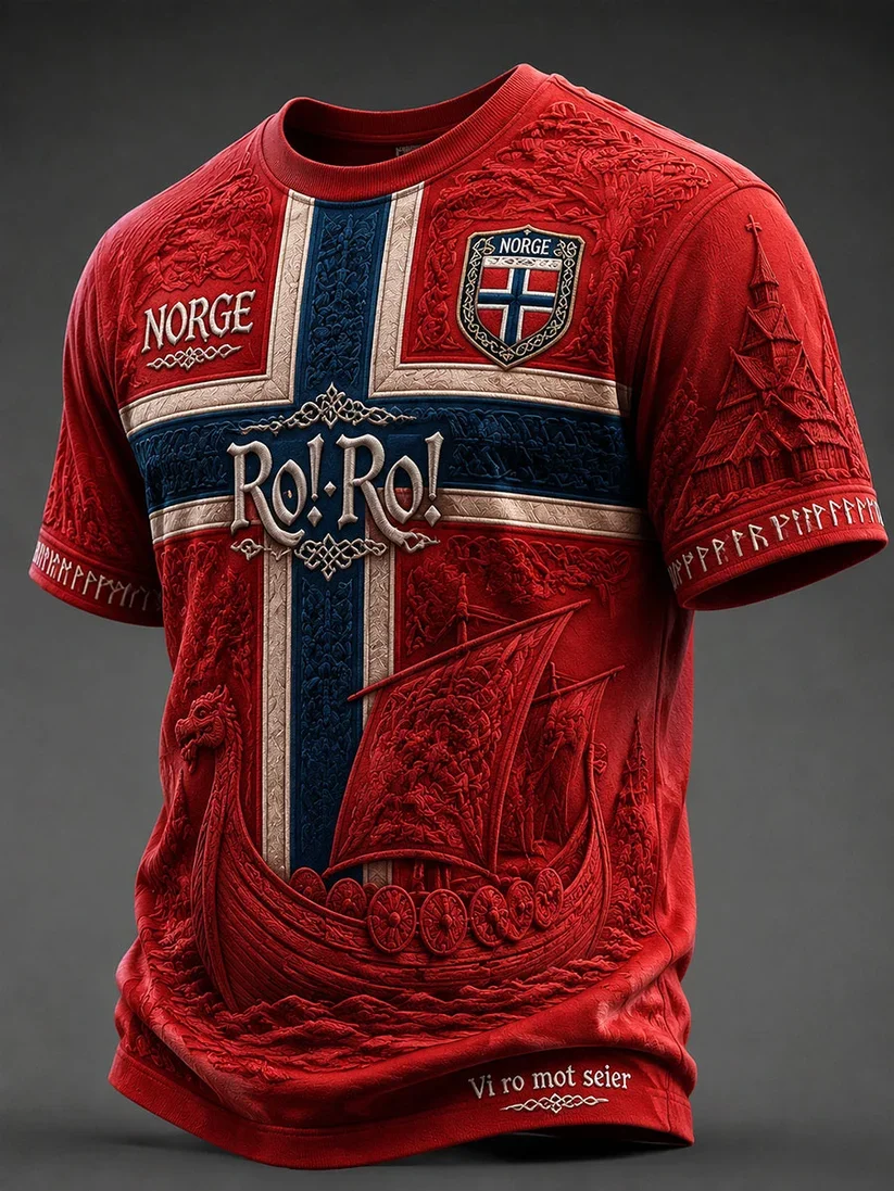 2027 Summer New Style Men's Retro Danish Viking Style 3D Printed Sports Breathable Quick-Dry T-Shirt Family Style Shirt Kids