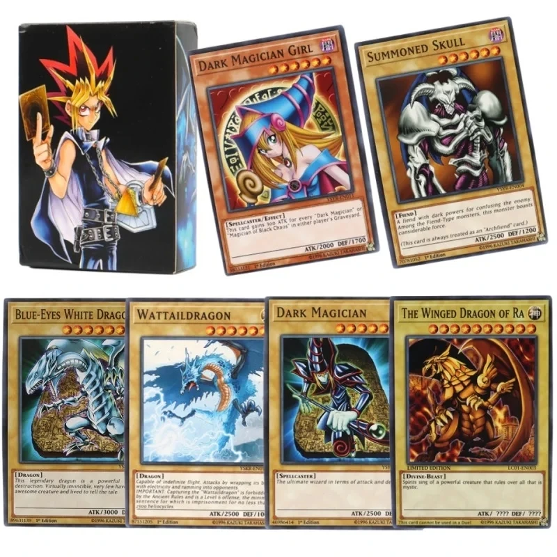 Yugioh เกมไพ่ดวลไพ่ยูกิ, ใหม่66ชิ้นสำรับไพ่ชุดต่อสู้เกมนักมายากลสีดำบอร์ดสำหรับผู้ใหญ่อนิเมะสามเทพแฟนตาซี