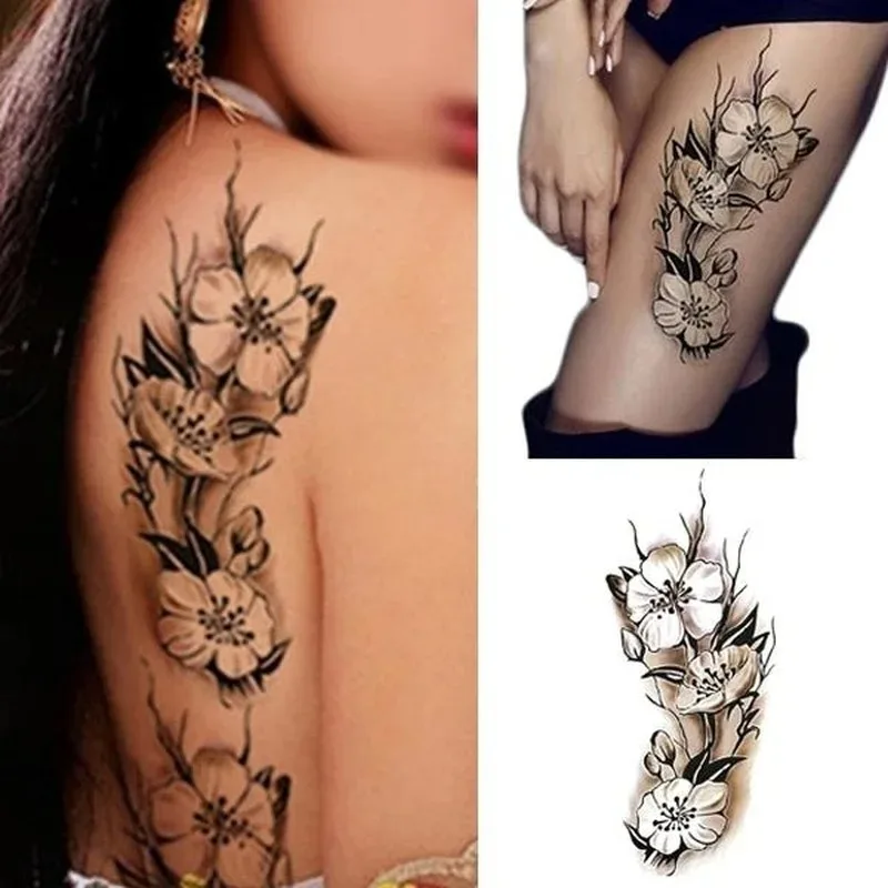 

5 Sheets Of Waterproof Temporary Fake Tattoo Stickers For Ladies Color Sketch Tattoo Stickers Plum Blossom DIY Decals