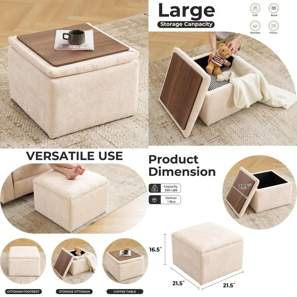 

Multi-Functional Storage Ottoman with Removable Lid, Chenille Fabric, Ideal for Chairs and Footrests