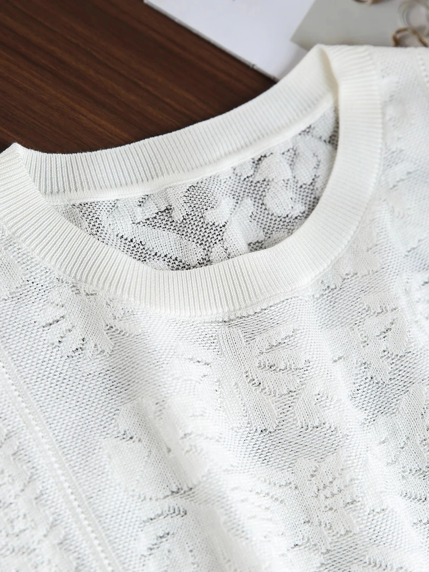 Slimming Hook Design round Ne ort Sve Knitted Top Women's Faionable Versatile Summer Lazy Sle  Color Commute