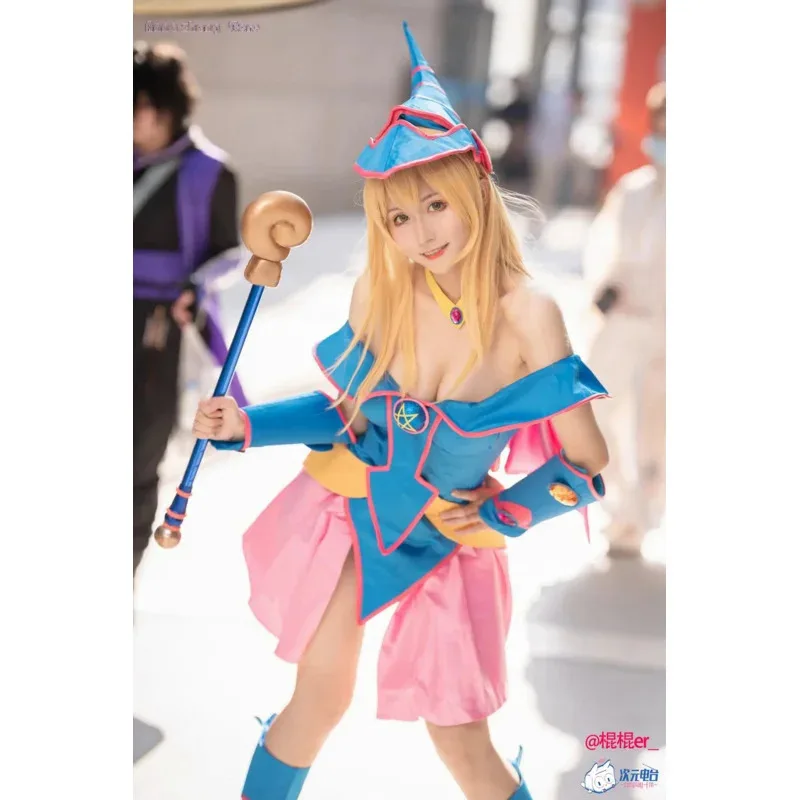 Disfraz de cosplay de chica mago oscuro Yu-gi-oh con sombrero para disfraz de cosplay de mujer
