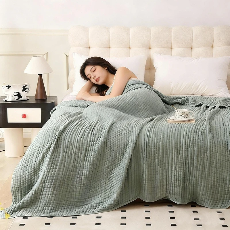 Large Size Pure Cotton Muslin Gauze Blanket Plain Weave Breathable Air Conditioner Quilt Soft Lightweight Sofa Bed
