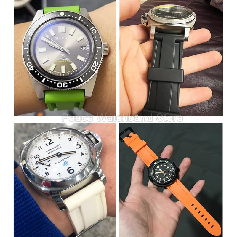Correa de reloj de silicona con interfaz plana, resistente, antideslizante, lisa, 20 22 24mm, negro, verde, azul, para Panerai PAM359 PAM616 PAM1085 PAM00441