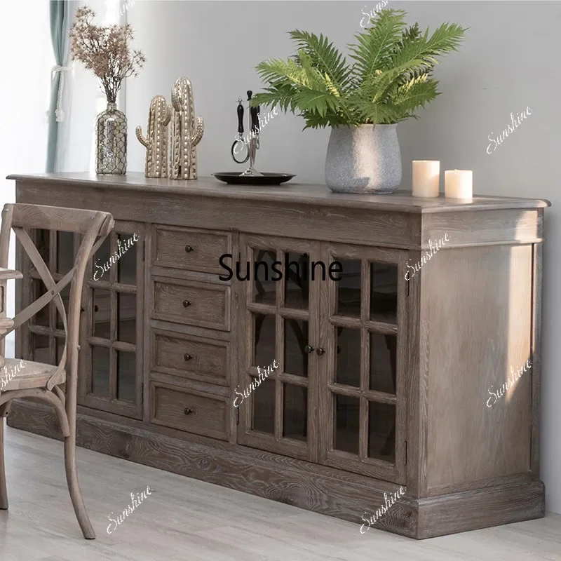 American retro dining side cabinet small apartment old solid wood storage cabinet