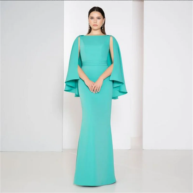 

MULONG Muslim Elegant Mermaid Dubai Arabic Evening Dresses Green Gowns 2023 For Women Wedding Party Dress With Cape