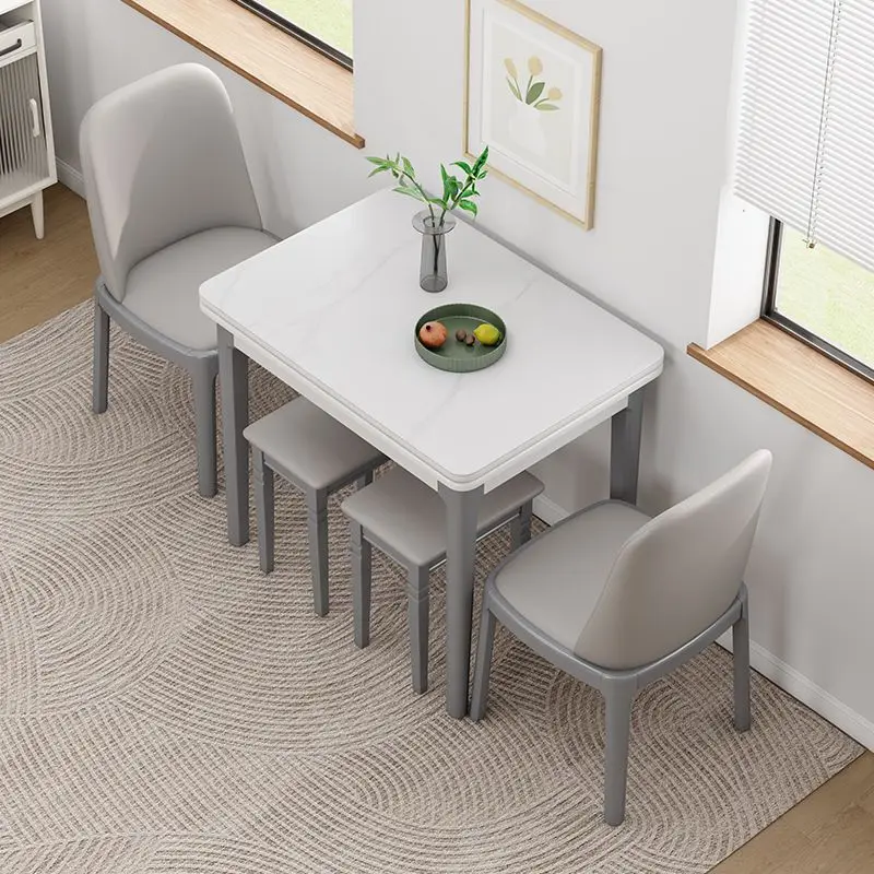 Slate folding household small apartment restaurant rectangular solid wood multi-functional retractable dining table