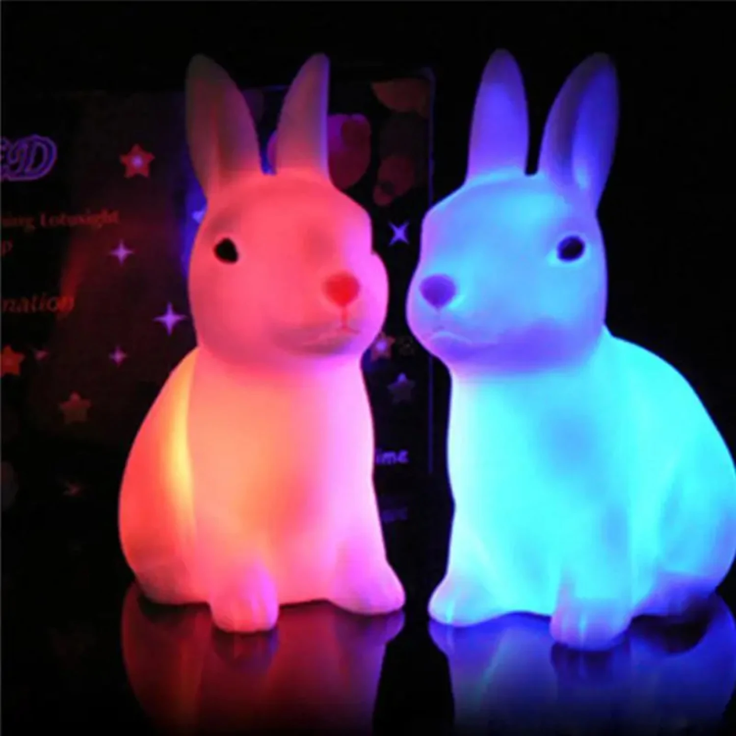 Luces nocturnas de conejo de dibujos animados coloridas y lindas - Adorable decoración de animales para la habitación de los niños - Regalo perfecto para bebés para Chr