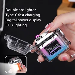 Outdoor waterproof lighting electric lighter - transparent curved design with rechargeable power display screen