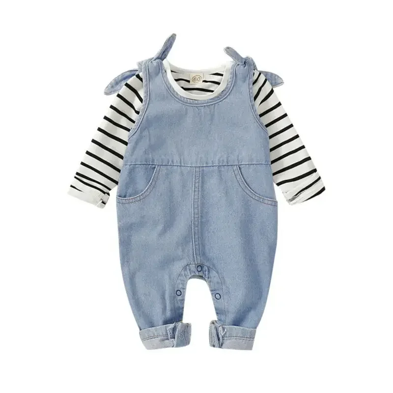 

Citgeett Newborn Baby Boy Girl Clothes Set - Stripe T-shirt Bib Pants Overalls Romper