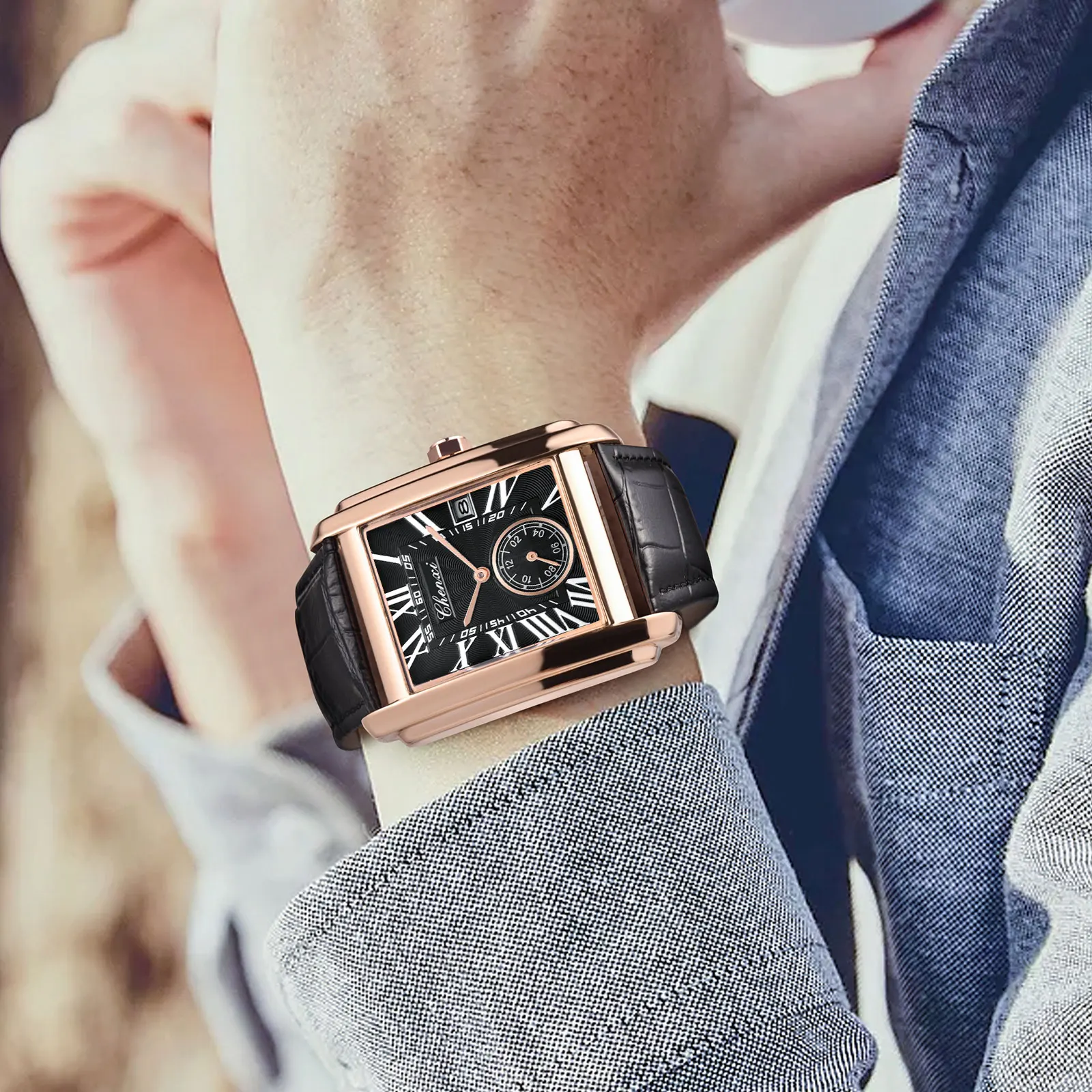 CHENXI Luxury Men's Watches High-end Business Square Dial Leather Quartz Wristwatch Waterproof Calendar Watches For Men