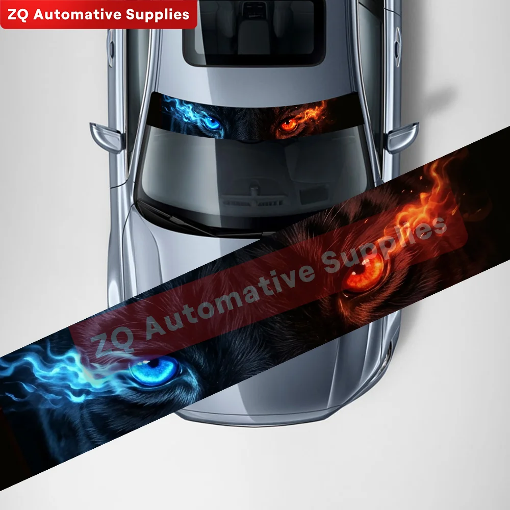 Blue and Red Eyes Car Front Windshield Sunstrip Sticker Ice & Fire Black Panther Eyes Graphic Decal Sunshade Vinyl Accessories