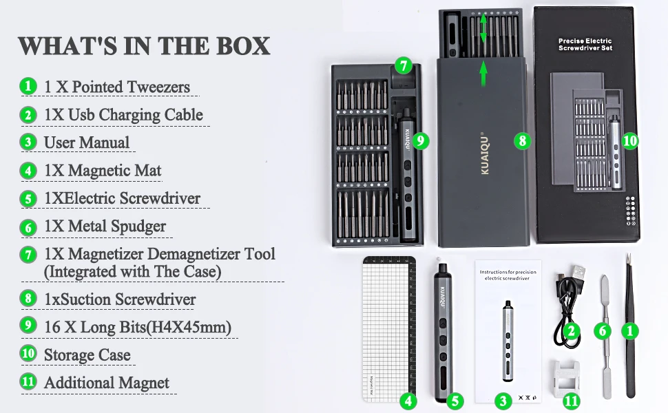 KUAIQU Electrical Precision Screwdriver 68 in 1,Magnetic Screw Driver Kit,2 Gear Torque,400+ Screw S2 Steel Precision Bit