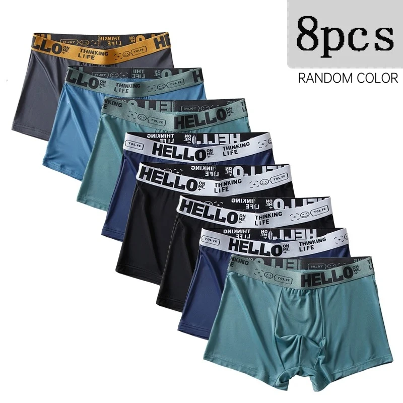 

Набор из 8 мужских трусов-боксеров с надписью на поясе, дышащие, гладкие, антибактериальные, модные, разные цвета