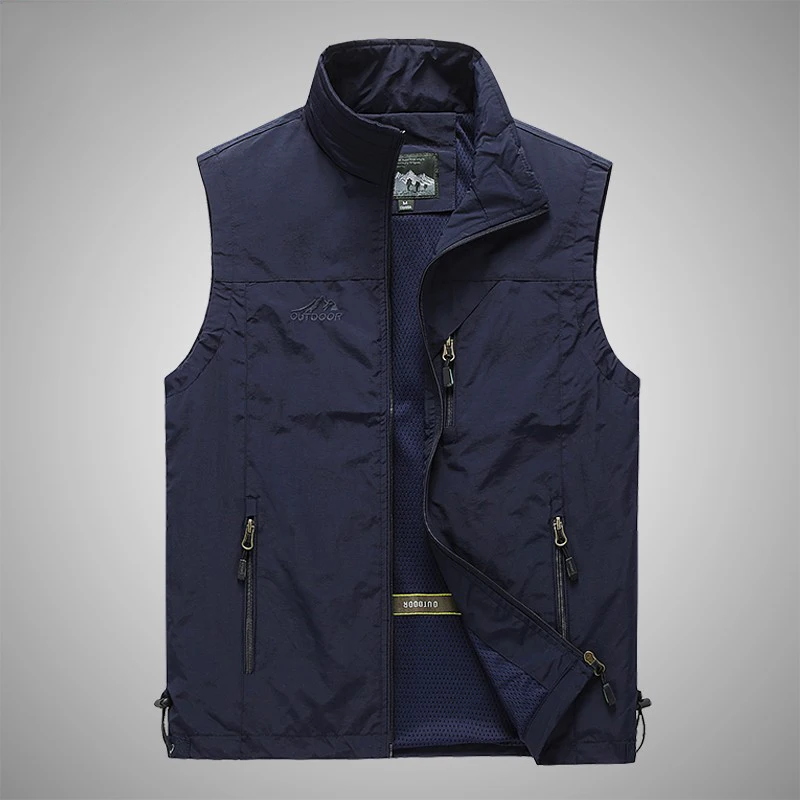 

Men's Fce Lined Stand Collar Vest Multi ket Outdoor Sports Jaet Spring Autumn Busin Casual Sle Thin Nylon Fabric