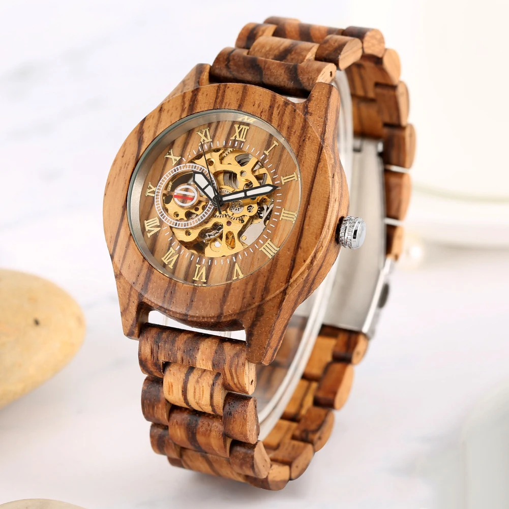 

Wood Grain Luxury Roman Digital Men's Automatic Mechanical Hand Wind Watch Casual Fashion Trendy Accessories Men's Wooden Watch