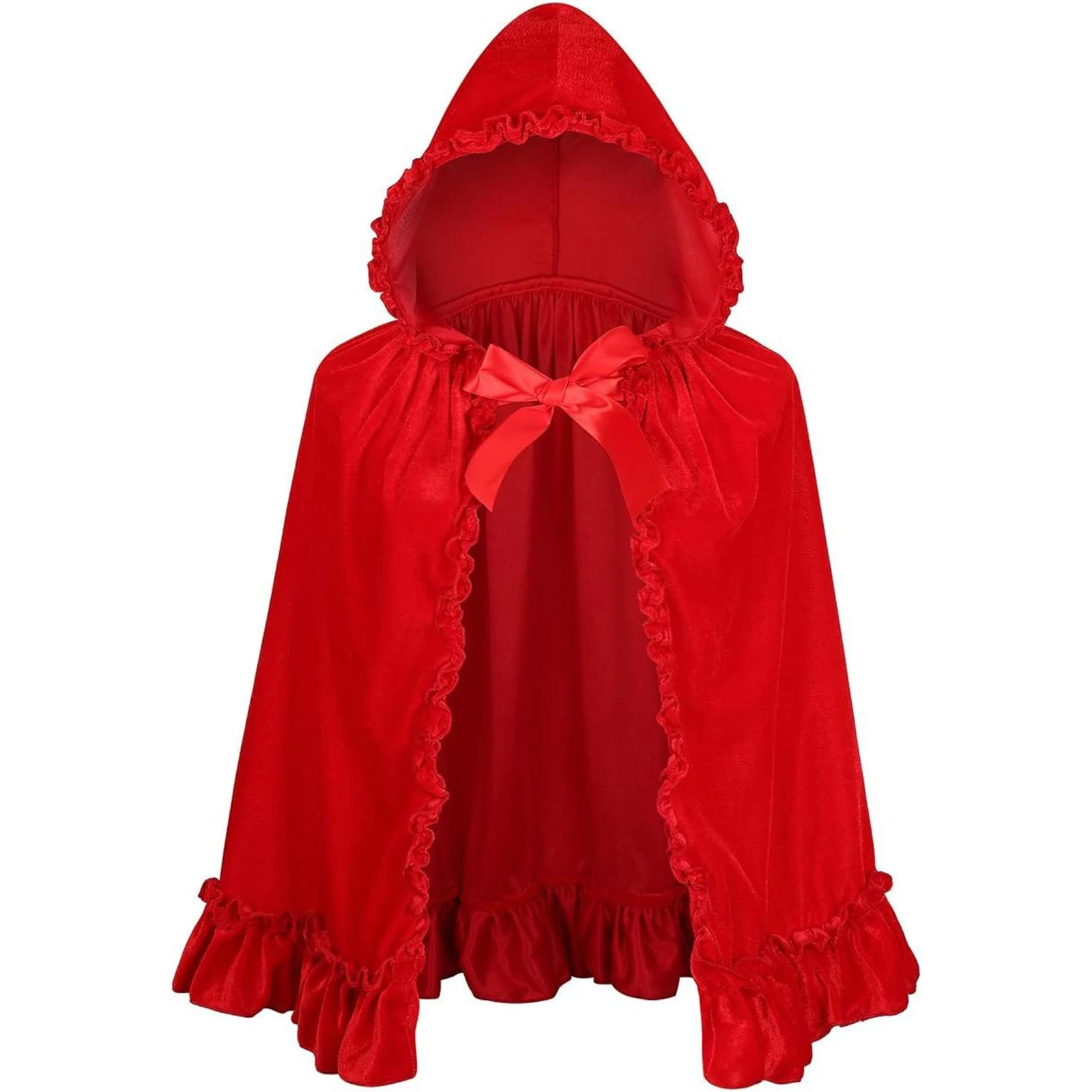 عباءة ذات الرداء الأحمر الصغير للنساء والفتيات باللون الأحمر المخملي المزخرف بالدانتيل للبالغين في الهالوين وعيد الميلاد والسيدة سانتا أزياء تنكرية شال #3