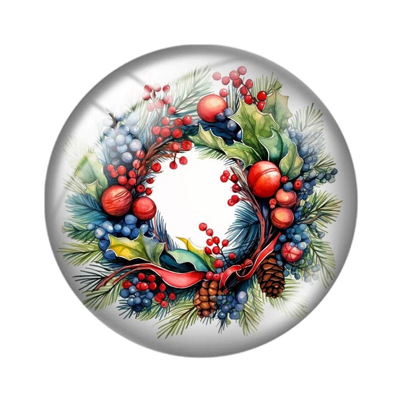 Christmas Wreath  10pcs 12mm/18mm/20mm/25mm Round photo glass cabochon flat back Making findings for bracelets
