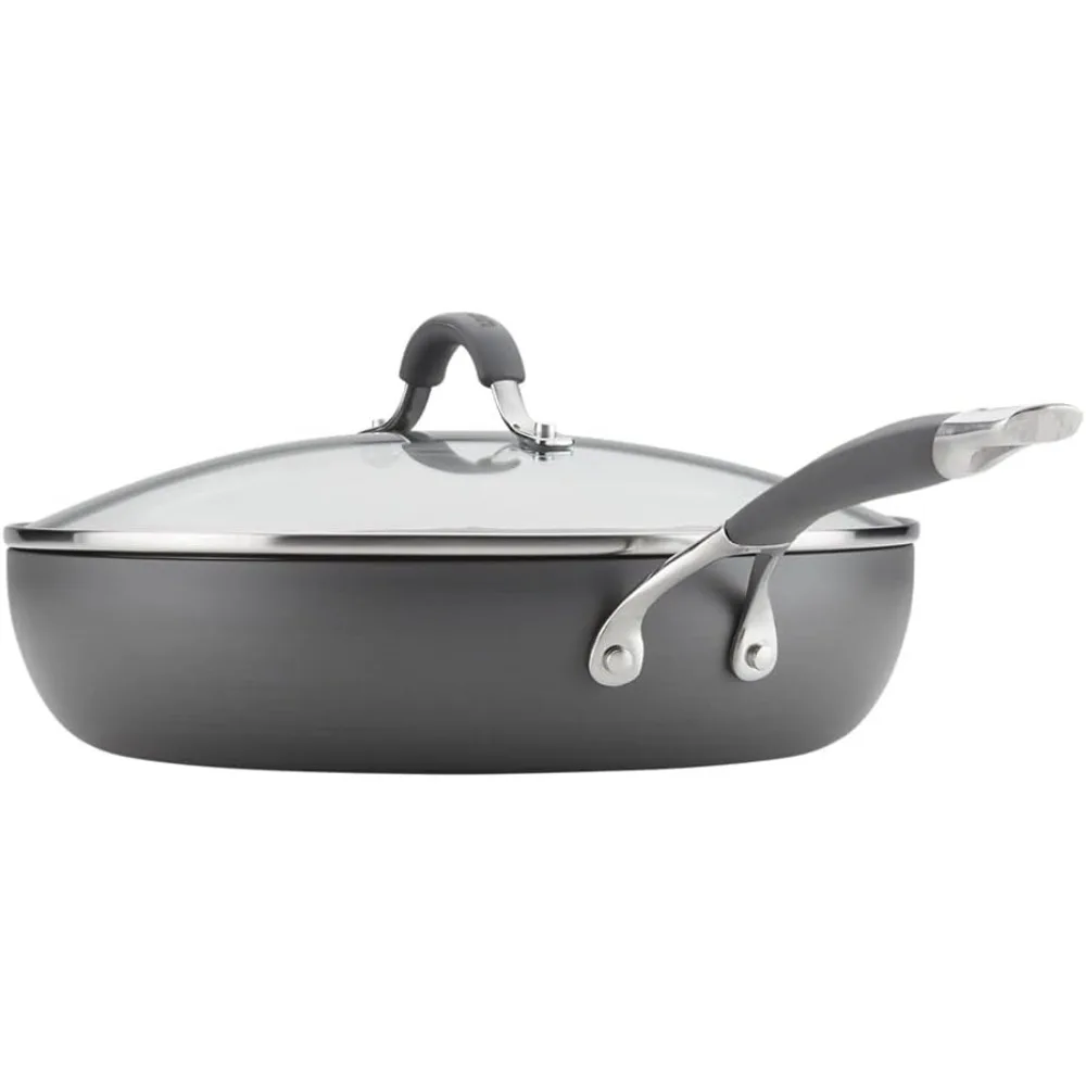 

US Shipping 12 Inch Gray Deep Frying Pan Skillet Nonstick Hard Anodized with Lid