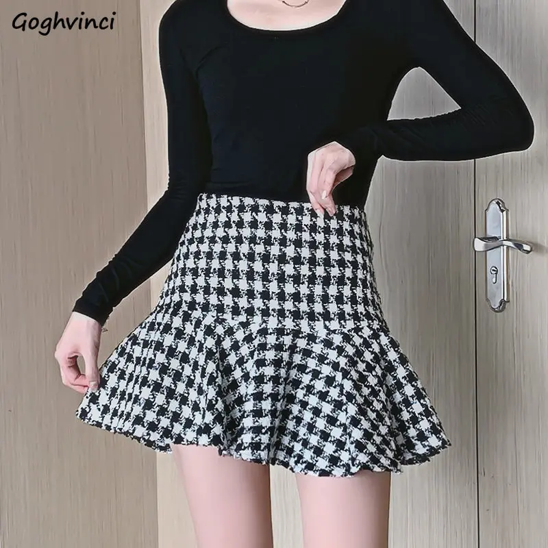 

Mini Skirts Women Trumpet High Waist Preppy Style Plaid Ulzzang Daily Vacation Chic Female Autumn Casual All-match Trendy Faldas